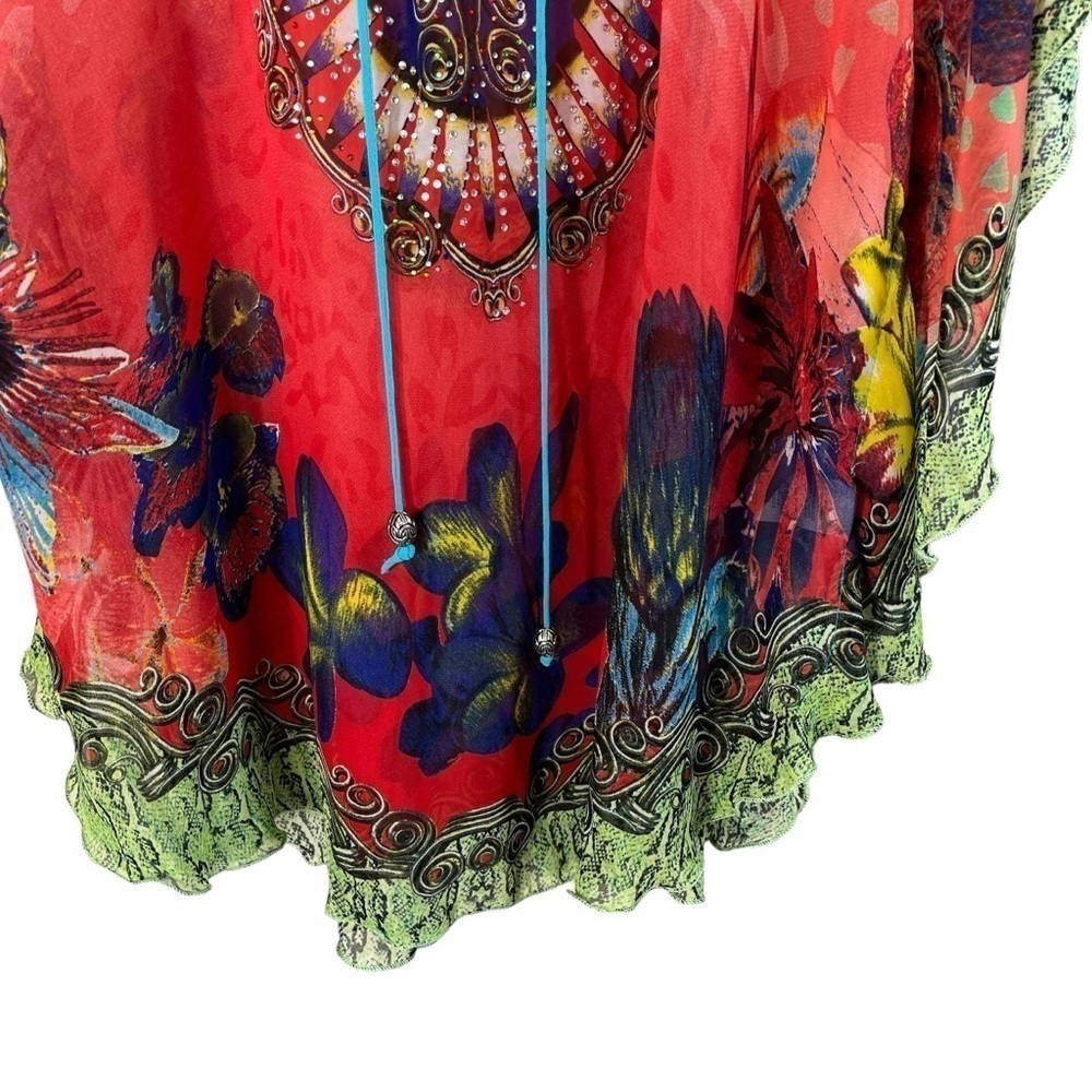 MEGHAN LOS ANGELES Silk Rhinestone Butterfly Poncho Tunic Top‎ - Picture 6 of 12
